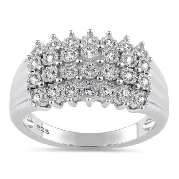 925 STERLING SILVER 4 Row Pave Cubic Zirconia Ring - Picture 12 of 13